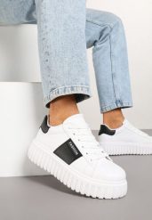 Białe Sneakersy na Tłoczonej Platformie Ozdobione Pasem Eleandelle. Białe obuwie sportowe damskie Renee, z jeansu, bez zapięcia. Za 89.99 zł.