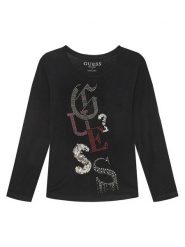 Guess Bluzka J5YI14 KAPO0 Czarny Regular Fit. Czarne bluzki i koszule dziewczęce Guess, z aplikacjami, z syntetyku, bez kołnierzyka, bez ramiączek. Za 99.99 zł.