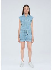 Pepe Jeans Kombinezon dżinsowy "Gemini" w kolorze błękitnym rozmiar: M. Niebieskie kombinezony damskie Pepe Jeans, m, bez wzorów, z bawełny, bez kołnierzyka, bez ramiączek. Za 210.81 zł.