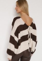 Brązowy Wiązany Kardigan Oversize w Paski z Dodatkiem Wełny i Wiskozy Retire. Brązowe kardigany damskie Born2be, uniwersalny, bez wzorów, z dzianiny. Za 149.99 zł.