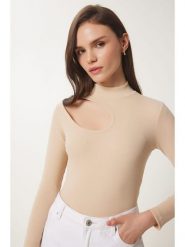 Happiness Istanbul Koszulka w kolorze kremowym rozmiar: S/M. Brązowe koszulki damskie Happiness Istanbul, m, bez wzorów, bez kołnierzyka, bez ramiączek. Za 39.99 zł.