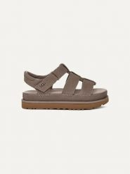 UGG Skórzane sandały "Goldenstar Strap" w kolorze fioletowym rozmiar: 40. Różowe sandały damskie Ugg, bez wzorów, ze skóry, z otwartym noskiem, bez obcasa, bez zapięcia. Za 527.10 zł.
