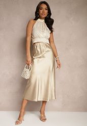 Beżowa Spódnica Satynowa High Waist Pillizze. Brązowe spódnice damskie Renee, na co dzień, l, bez wzorów, z satyny, eleganckie, maxi. Za 79.99 zł.