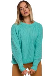 Klasyczny Luźny Sweter w Prążek - Seledynowy. Zielone swetry klasyczne damskie MOE, l, z materiału, bez kołnierzyka. Za 209.90 zł.