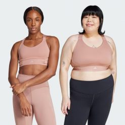 Biustonosz FastImpact Luxe Run High-Support. Czerwone biustonosze sportowe damskie Adidas, bez wzorów, z materiału. Za 379.00 zł.