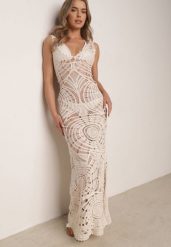 Beżowa Sukienka Plażowa z Bawełny Ozdobiona Szydełkowym Wzorem Delomare. Brązowe sukienki damskie Born2be, bez wzorów, z bawełny, eleganckie, bez ramiączek. Za 199.99 zł.