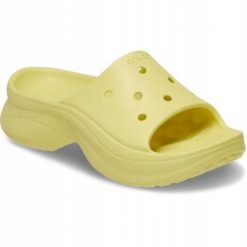 Klapki Dla Dorosłych Crocs Bae Slide. Żółte klapki damskie Crocs, bez wzorów, z materiału, bez obcasa, bez zapięcia. Za 191.99 zł.