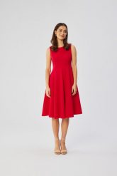 Czerwona Midi Sukienka Rozkloszowana bez Rękawów. Czerwone sukienki damskie MOE, bez wzorów, z elastanu, bez ramiączek. Za 345.90 zł.