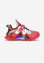 Beżowo-Czerwone Buty Sportowe LED Sketyai. Czerwone buty sportowe dziewczęce Born2be, ze skóry, przed kostkę, bez zapięcia. Za 89.99 zł.