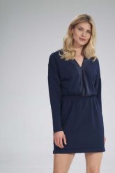 Mini Sukienka z Dekoltem Wykończonym Welurem - Granatowa. Brązowe sukienki damskie Figl, bez wzorów, z bawełny, bez ramiączek. Za 239.00 zł.