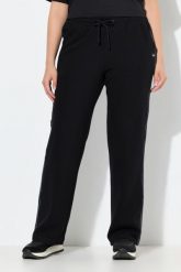 Damskie Spodnie do jogging ottoman szerokie nogawki odblaski elastyczny pas. Czarne spodnie sportowe damskie Ulla Popken, plus size, bez wzorów, z bawełny, do biegania. Za 239.99 zł.