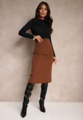 Brązowa Spódnica o Ołówkowym Kroju High Waist z Rozcięciem z Tyłu Liozia. Brązowe spódnice damskie Renee, uniwersalny, bez wzorów, z jedwabiu, eleganckie, midi. Za 44.99 zł.
