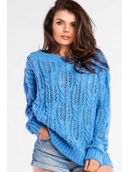Awama Sweter w kolorze niebieskim rozmiar: onesize. Niebieskie swetry klasyczne damskie Awama, bez kołnierzyka. Za 105.88 zł.