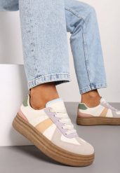 Beżowo-Fioletowe Sneakersy na Grubej Podeszwie z Ozdobnymi Przeszyciami Ysdole. Brązowe obuwie sportowe damskie Renee, z materiału, bez zapięcia. Za 79.99 zł.