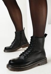 Czarne Botki Workery z Sznurowaniem Eroania. Czarne botki damskie Born2be, bez obcasa, na płaskiej podeszwie, bez zapięcia. Za 169.99 zł.