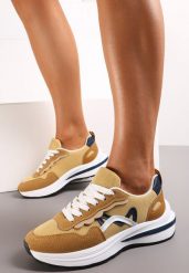 Ciemnobeżowe Sneakersy przed Kostkę z Modnymi Przeszyciami Ciana. Brązowe obuwie sportowe casual damskie Renee, bez zapięcia. Za 49.99 zł.