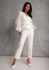 Białe Klasyczne Spodnie VICES Garniturowe High Waist Dimaia. Białe spodnie materiałowe damskie Renee, bez wzorów, z jeansu. Za 119.99 zł.