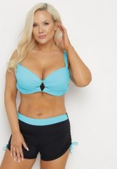 Niebiesko-Czarne Bikini Biustonosz i Majtki ze Ściągaczami Ulonaniela. Niebieskie bikini Born2be, z aplikacjami. Za 44.99 zł.