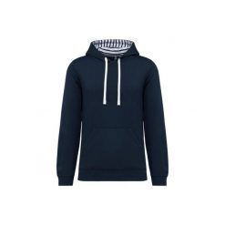 Wzorzysta bluza z kontrastowym kapturem Kariban. Niebieskie bluzy damskie KARIBAN, xs, bez wzorów, z bawełny. Za 246.50 zł.