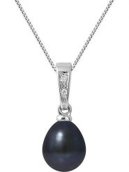 Pearline Złoty naszyjnik z diamentami i perłą w kolorze czarnym - dł. 42 cm rozmiar: onesize. Szare naszyjniki damskie Pearline, z diamentem, złote. Za 991.99 zł.