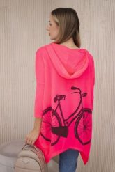 Bluza z nadrukiem roweru różowy neon. Czerwone bluzy damskie KESI, l, bez wzorów, z bawełny, z kapturem. Za 218.51 zł.