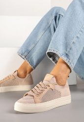 Różowe Sneakersy Ozdobione Siateczką Varlio. Czerwone obuwie sportowe damskie Renee, z jeansu, bez zapięcia. Za 69.99 zł.