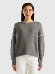 Benetton Sweter w kolorze szarym rozmiar: L. Szare swetry klasyczne damskie Benetton, l, z wełny, bez kołnierzyka. Za 144.92 zł.