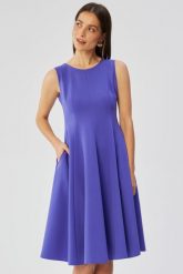 Elegancka rozkloszowana sukienka koktajlowa fioletowa. Fioletowe sukienki damskie Stylove, bez wzorów, eleganckie, bez ramiączek. Za 349.00 zł.