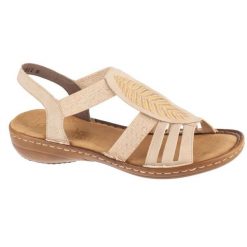 Sandały Rieker Sandals 608C0-62 beżowy. Brązowe sandały damskie bez wzorów, z gumy, z otwartym noskiem, bez obcasa, bez zapięcia. W wyprzedaży za 358.71 zł.