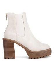 Nine West Botki WFA3374-1 Écru. Botki damskie Nine West, z materiału, bez obcasa, na słupku, bez zapięcia. Za 299.99 zł.