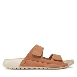 Klapki ECCO. Brązowe klapki damskie ECCO, bez wzorów, bez obcasa, bez zapięcia. Za 369.99 zł.