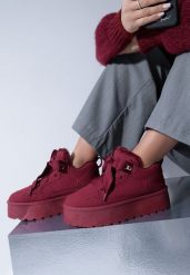 Bordowe Sneakersy Vices Stylizowane na Śniegowce na Platformie Obszyte Futerkiem Naleris. Czerwone obuwie sportowe damskie Renee, z futra, bez zapięcia. Za 84.99 zł.