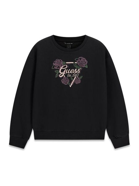 Guess Bluza J6BQ13 K6100 Czarny Relaxed Fit. Czarne bluzy dziewczęce Guess, z aplikacjami, z syntetyku, bez ramiączek, bez kaptura. Za 174.99 zł.
