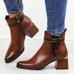 Brązowe botki damskie na obcasie Potocki 12502. Brązowe botki damskie POTOCKI, na jesień, ze skóry, eleganckie, bez obcasa, na obcasie, bez zapięcia. Za 229.00 zł.