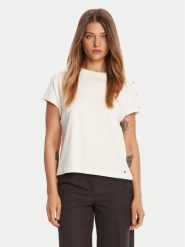 Tommy Hilfiger T-Shirt Gold Button WW0WW47455 Écru Regular Fit. T-shirty damskie Tommy Hilfiger, s, bez wzorów, z bawełny, bez kołnierzyka. Za 159.99 zł.