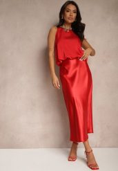 Czerwona Spódnica Satynowa High Waist Pillizze. Czerwone spódnice damskie Renee, na co dzień, l, bez wzorów, z satyny, eleganckie, maxi. Za 74.99 zł.