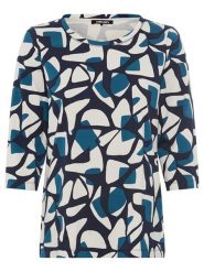 Olsen Koszulka w kolorze niebiesko-granatowo-beżowym rozmiar: 36. Brązowe bluzki damskie Olsen, bez wzorów, z bawełny, bez kołnierzyka, bez ramiączek. Za 52.99 zł.