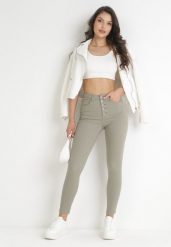 Ciemnozielone Spodnie Skinny Kyllienne. Zielone rurki damskie Born2be, na wiosnę, bez wzorów, z jeansu, z podwyższonym stanem. Za 64.99 zł.