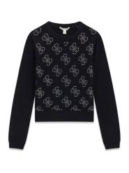Guess Sweter J6BR13 Z1347 Czarny Regular Fit. Czarne swetry dziewczęce Guess, z aplikacjami, z syntetyku, bez kołnierzyka, bez ramiączek. Za 264.99 zł.