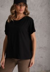 Czarny T-shirt Basic Oversize z Bawełny Elusis. Czarne t-shirty damskie Renee, m, bez wzorów, z bawełny, bez kołnierzyka. Za 39.99 zł.