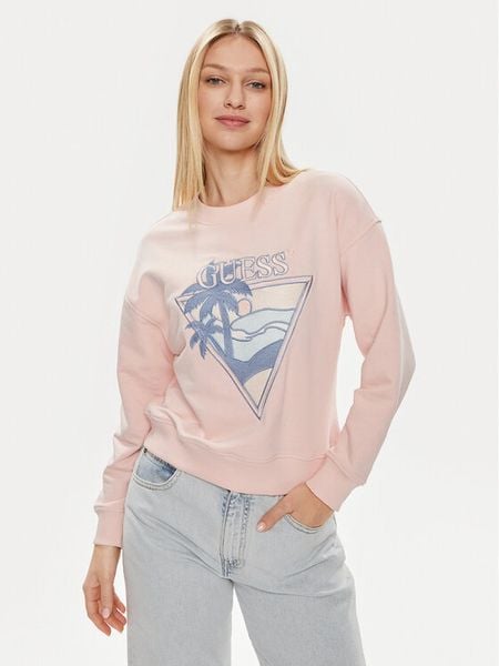 Guess Bluza W4GQ11 KBK32 Różowy Relaxed Fit. Czerwone bluzy damskie Guess, xxl, z aplikacjami, z syntetyku, bez kaptura. Za 269.99 zł.