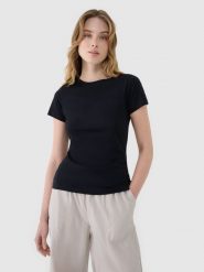 4F T-shirt slim z modalem damski - czarny S. Czarne t-shirty damskie 4F, s, bez wzorów, z bawełny, bez kołnierzyka. W wyprzedaży za 39.99 zł.