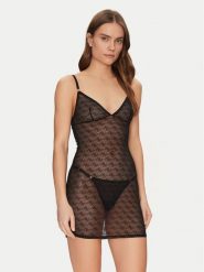 Guess Koszula nocna O5RX02 KCLB0 Czarny Slim Fit. Czarne koszule nocne i halki Guess, z aplikacjami, z syntetyku, bez ramiączek. Za 129.99 zł.