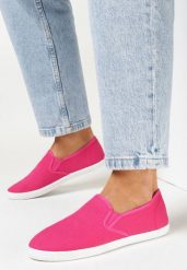 Fuksjowe Wsuwane Tenisówki Materiałowe Kalaiya. Czerwone obuwie sportowe damskie Born2be, z jeansu, bez zapięcia, tenisowe. Za 34.99 zł.