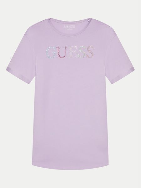 Guess T-Shirt J4GI38 J1314 Fioletowy Regular Fit. Fioletowe koszulki i t-shirty dziewczęce Guess, z aplikacjami, z bawełny, bez kołnierzyka, bez ramiączek. Za 79.99 zł.