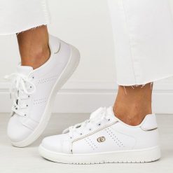 Białe sportowe buty damskie Potocki 01301. Białe obuwie sportowe casual damskie POTOCKI, ze skóry. Za 89.00 zł.