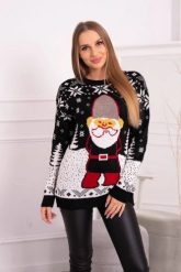 Sweter świąteczny z Mikołajem czarny. Czarne swetry klasyczne damskie KESI, l, z wełny, bez kołnierzyka, plus size. Za 125.45 zł.