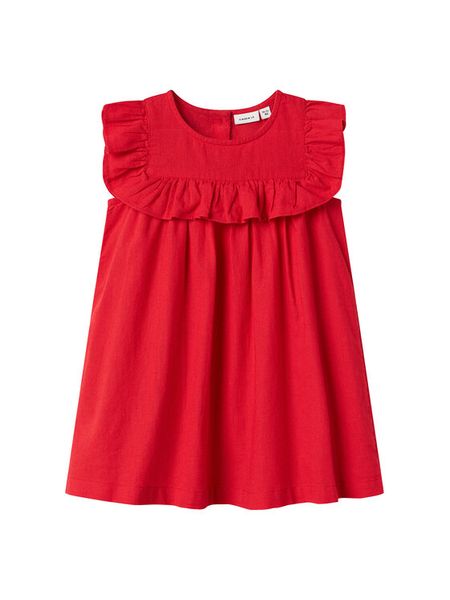 NAME IT Sukienka letnia Falinnen 13240518 Czerwony Regular Fit. Czerwone sukienki dziewczęce Name it, bez wzorów, z bawełny, bez ramiączek, proste. Za 129.99 zł.