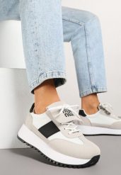 Beżowo-Czarne Sneakersy na Platformie z Geometrycznym Wzorem Aluina. Brązowe obuwie sportowe damskie Renee, z jeansu, bez zapięcia. Za 89.99 zł.