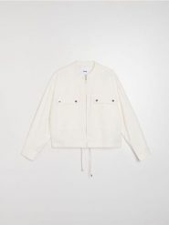 Lekka wiskozowa kurtka bomber z twillowym wykończeniem - biały. Białe kurtki damskie Sinsay, l, bez wzorów, z wiskozy, bez kaptura. Za 79.99 zł.